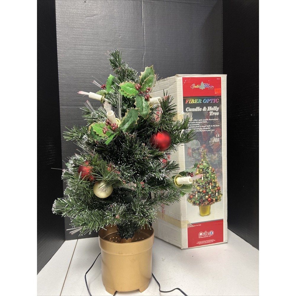 Vintage Puleo 24" Fiber Optic Candle And Holly Christmas Tree Working
